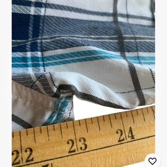 BKE Shirt Men’s Blue White L Athletic Fit Plaid Short Sleeve Pearl Snap Western - Picture 9 of 11